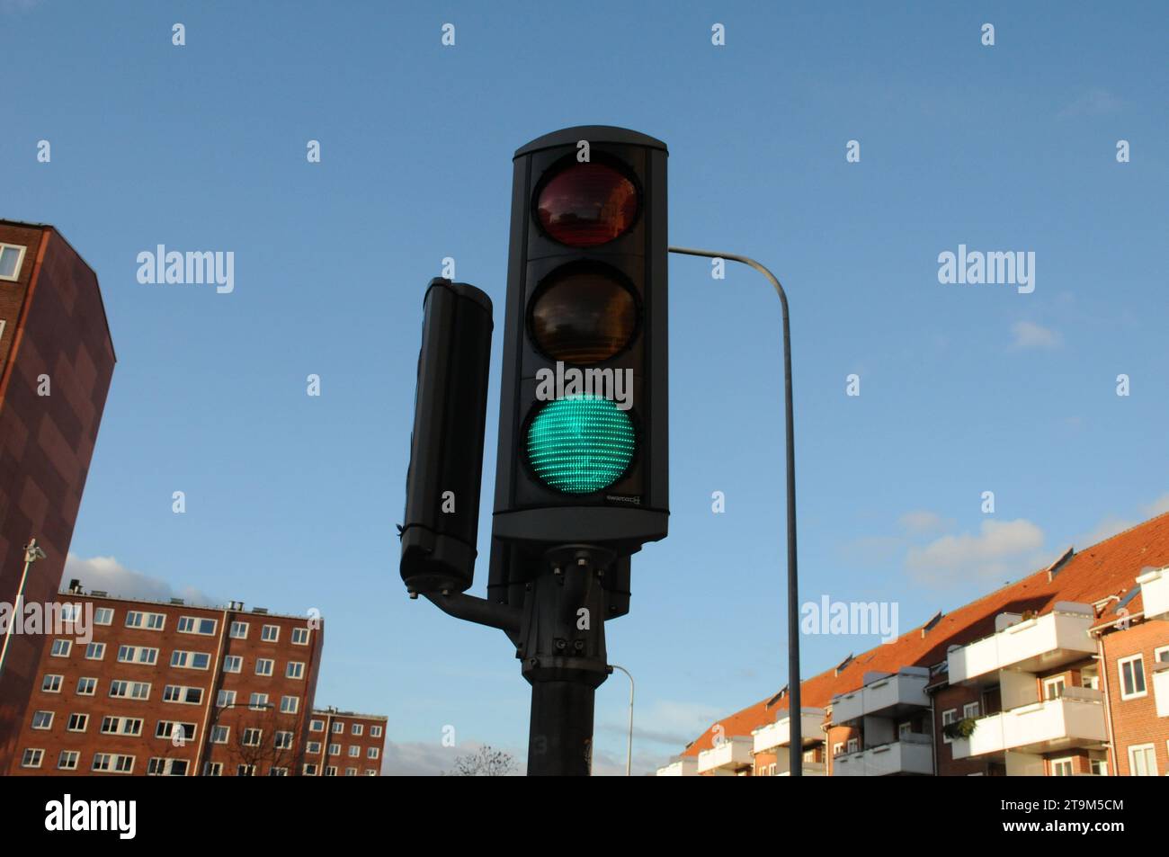 Copenhagen, Denmark /26 November 2023/. Traffic sihnal light in Kastrup ...