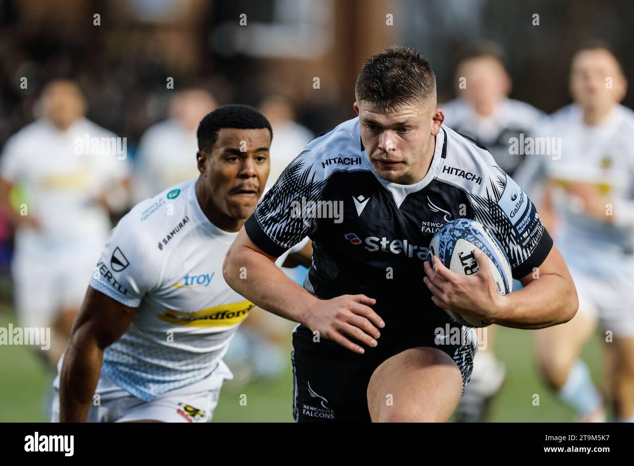 /n2 scores during the Gallagher Premiership match between Newcastle Falcons and Exeter Chiefs at Kingston Park, Newcastle on Sunday 26th November 2023. (Photo: Chris Lishman | MI News) Stock Photo