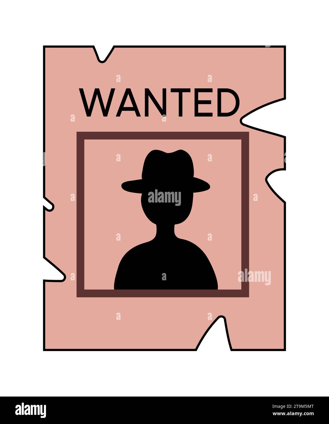 Vintage western style Wanted poster with cowboy silhouette portrait. Criminal catching and wanted notice. Vector cartoon flat illustration. Stock Vector