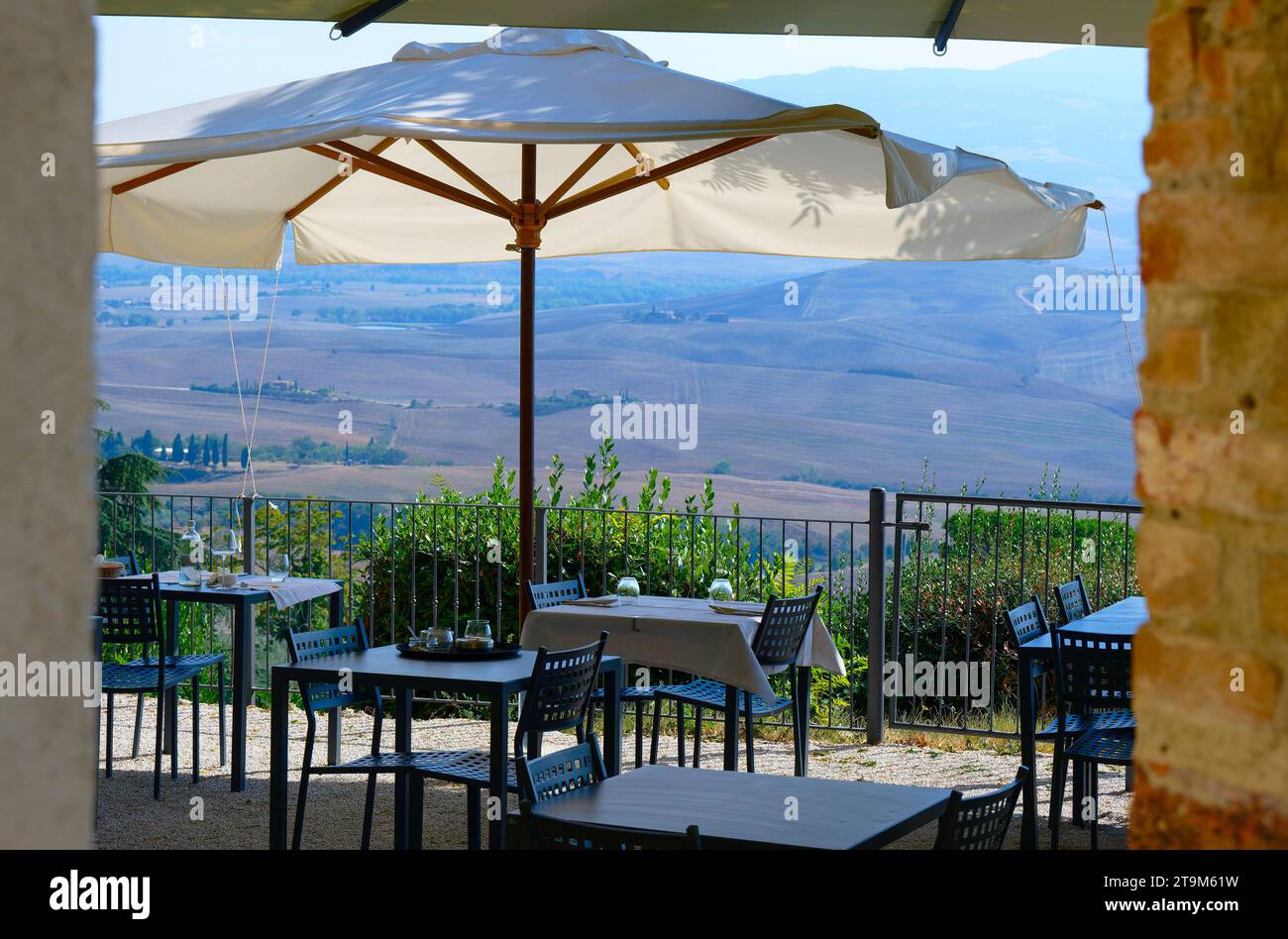 View from a restaurant in Pienza, Tuscany, Italy Stock Photo