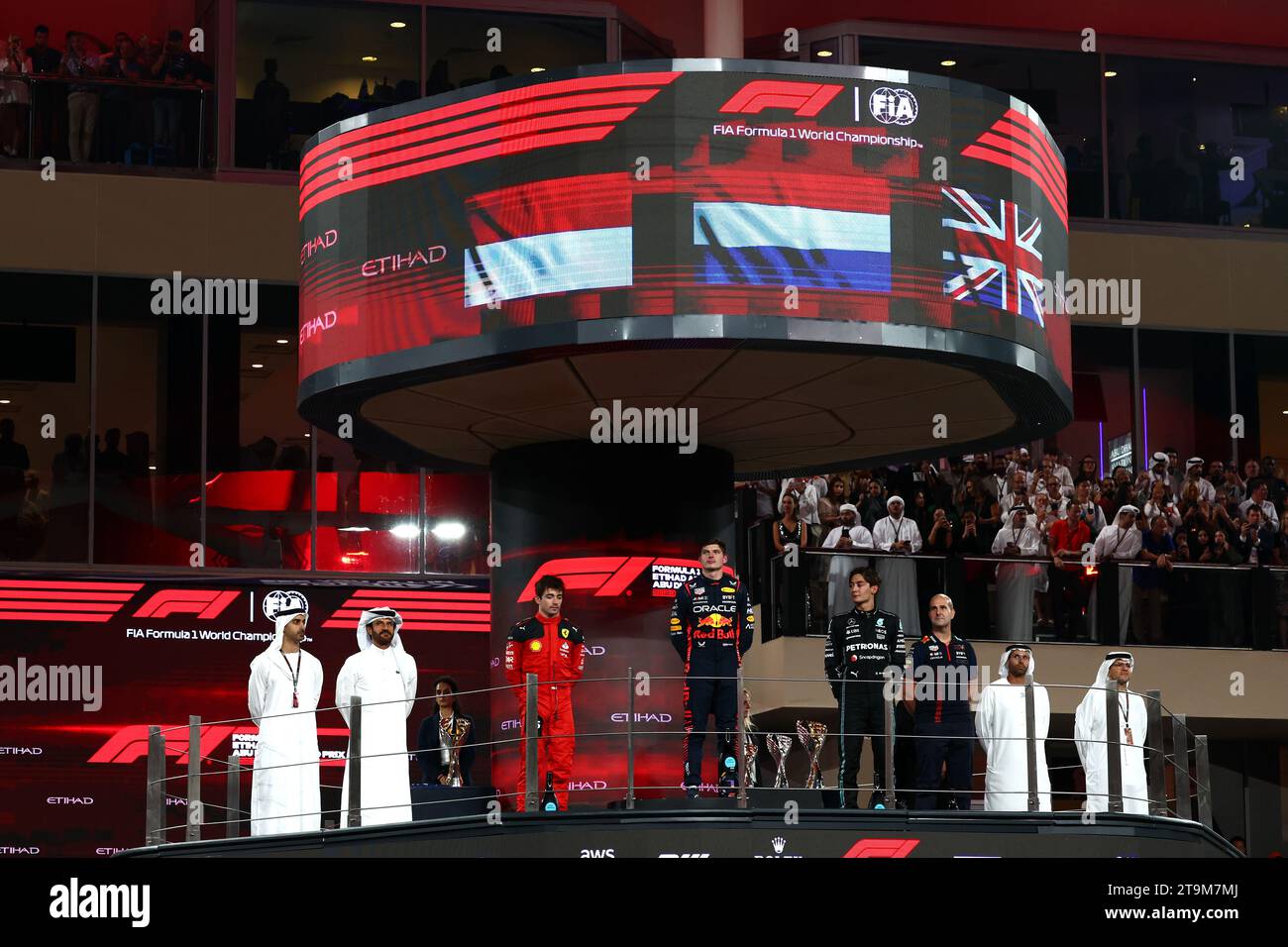 Abu Dhabi, Abu Dhabi. 26th Nov, 2023. The podium (L to R): Charles ...