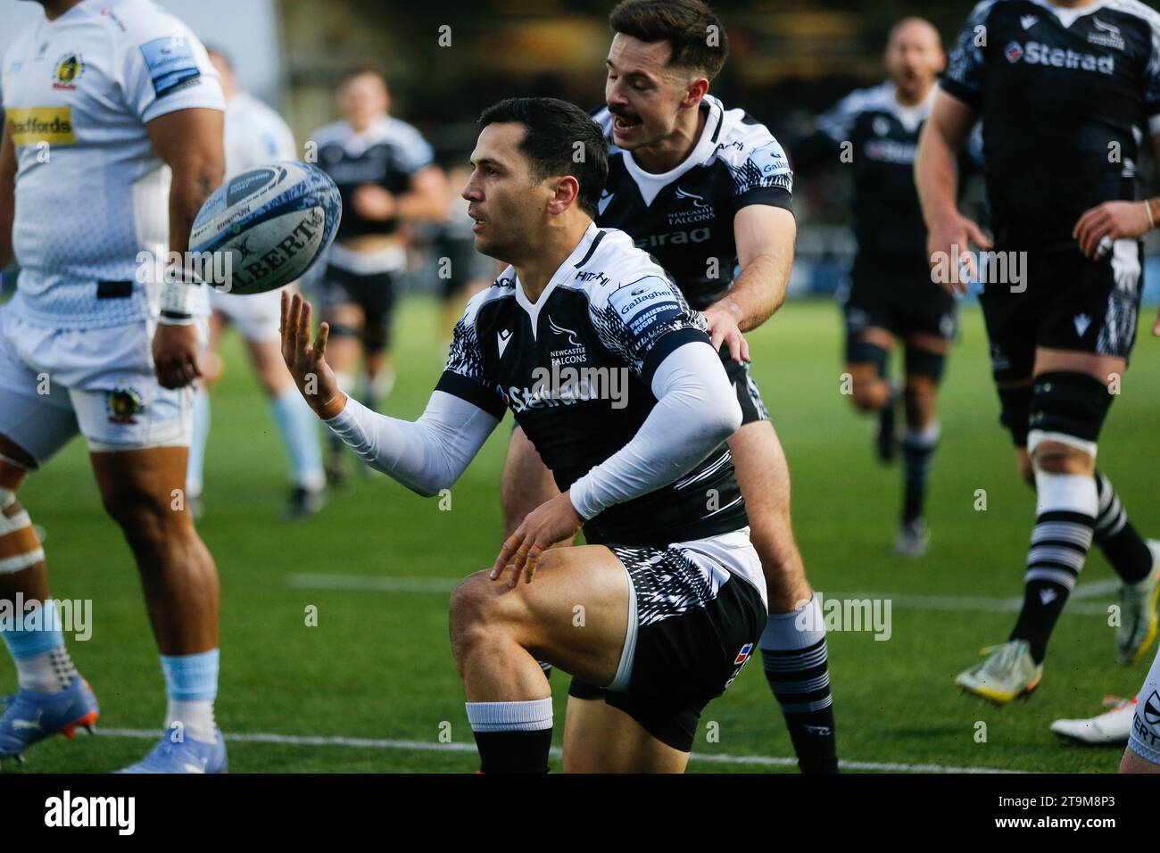 Newcastle, UK. 20th Oct, 2023. Matias Moroni of Newcastle Falcons is pictured after scoring during the Gallagher Premiership match between Newcastle Falcons and Exeter Chiefs at Kingston Park, Newcastle on Sunday 26th November 2023. (Photo: Chris Lishman | MI News) Credit: MI News & Sport /Alamy Live News Stock Photo