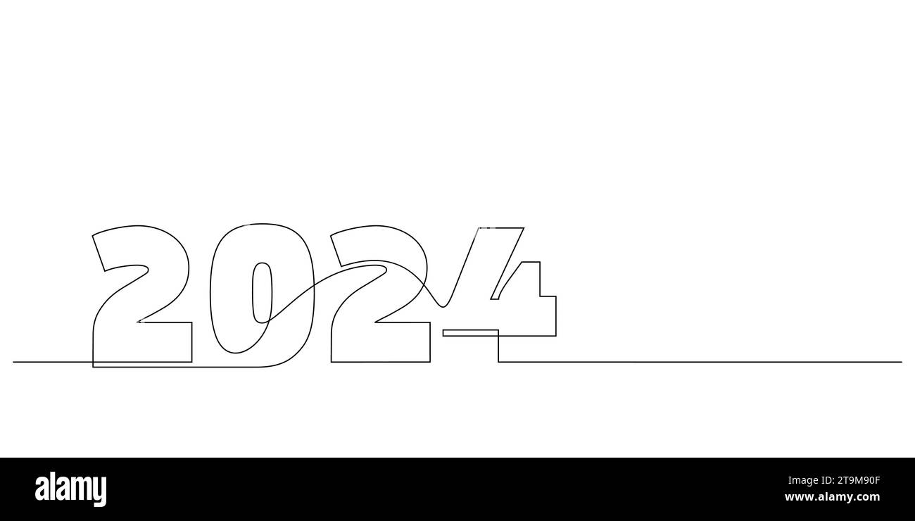 continuous line drawing 2024 number design logo minimalism concept celebration Stock Vector