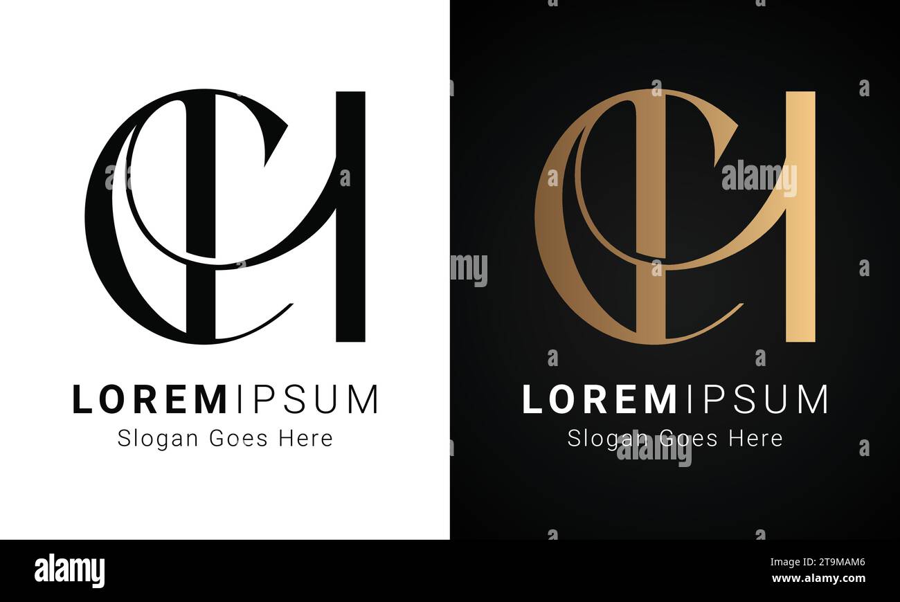 Luxury Initial CH or HC Monogram Text Letter Logo Design Stock Vector