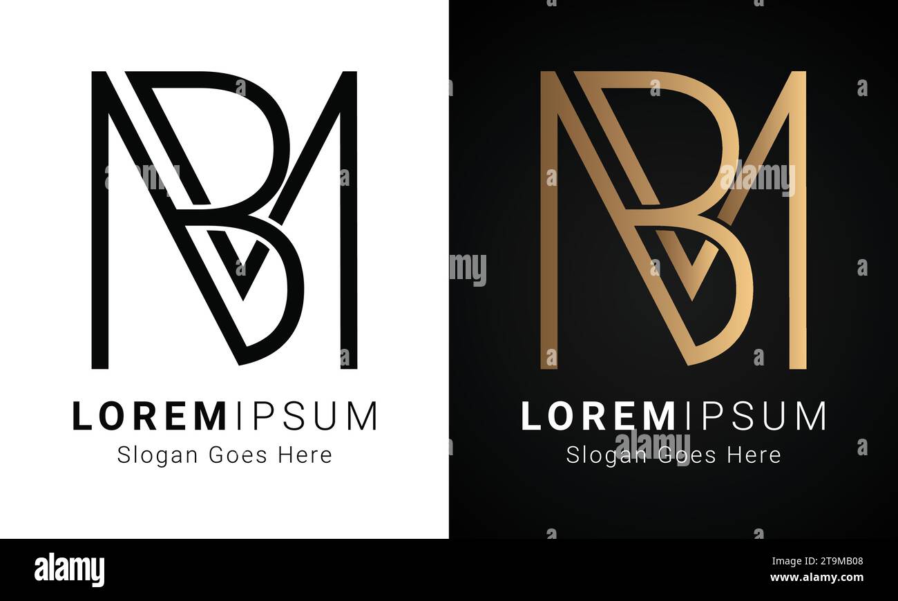 Luxury Initial MB or BM Monogram Text Letter Logo Design Stock Vector