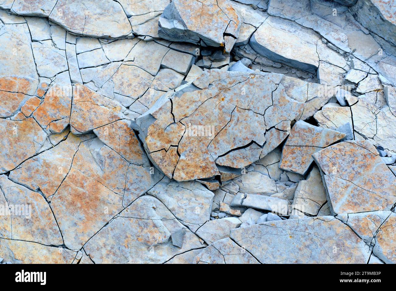 Rocky soil cracked by erosion. Stock Photo