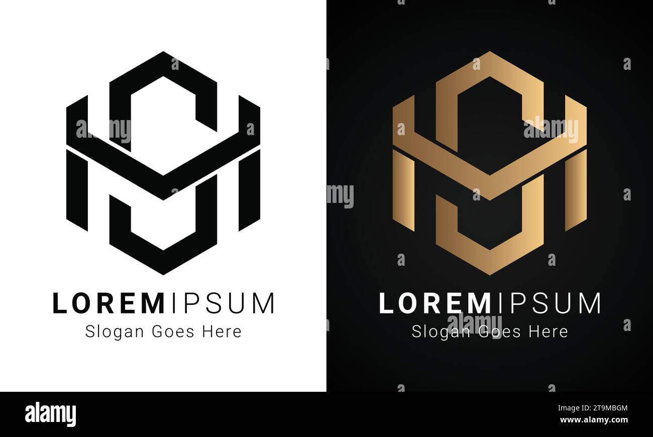 Luxury Initial SH or HS Monogram Text Letter Logo Design Stock Vector