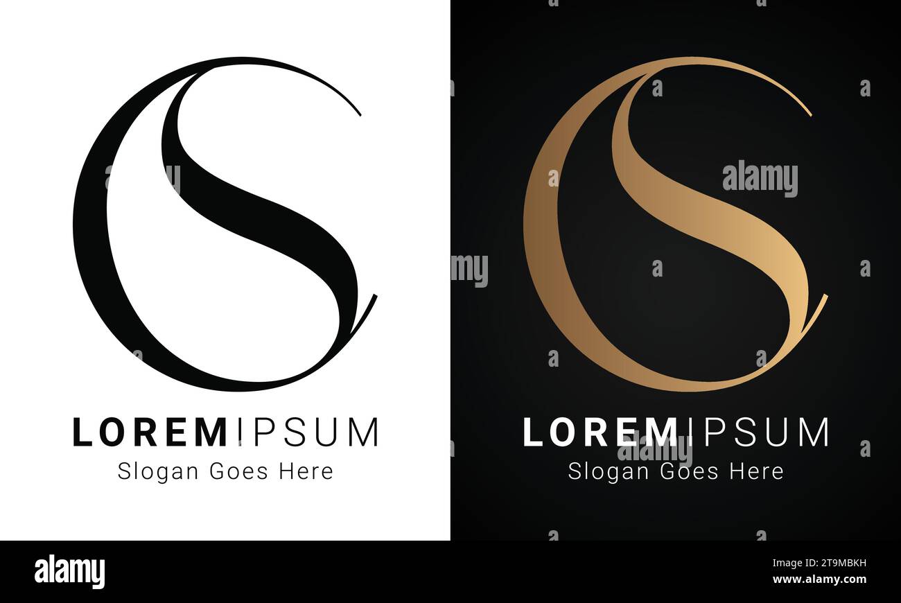 Luxury Initial CS or SC Monogram Text Letter Logo Design Stock Vector