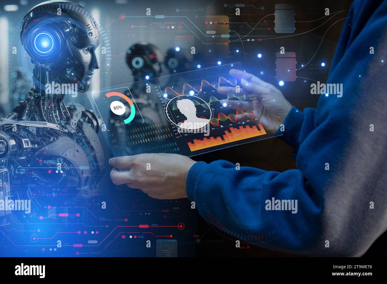 Ai tech, businessman show virtual graphic Global Internet connect with ...