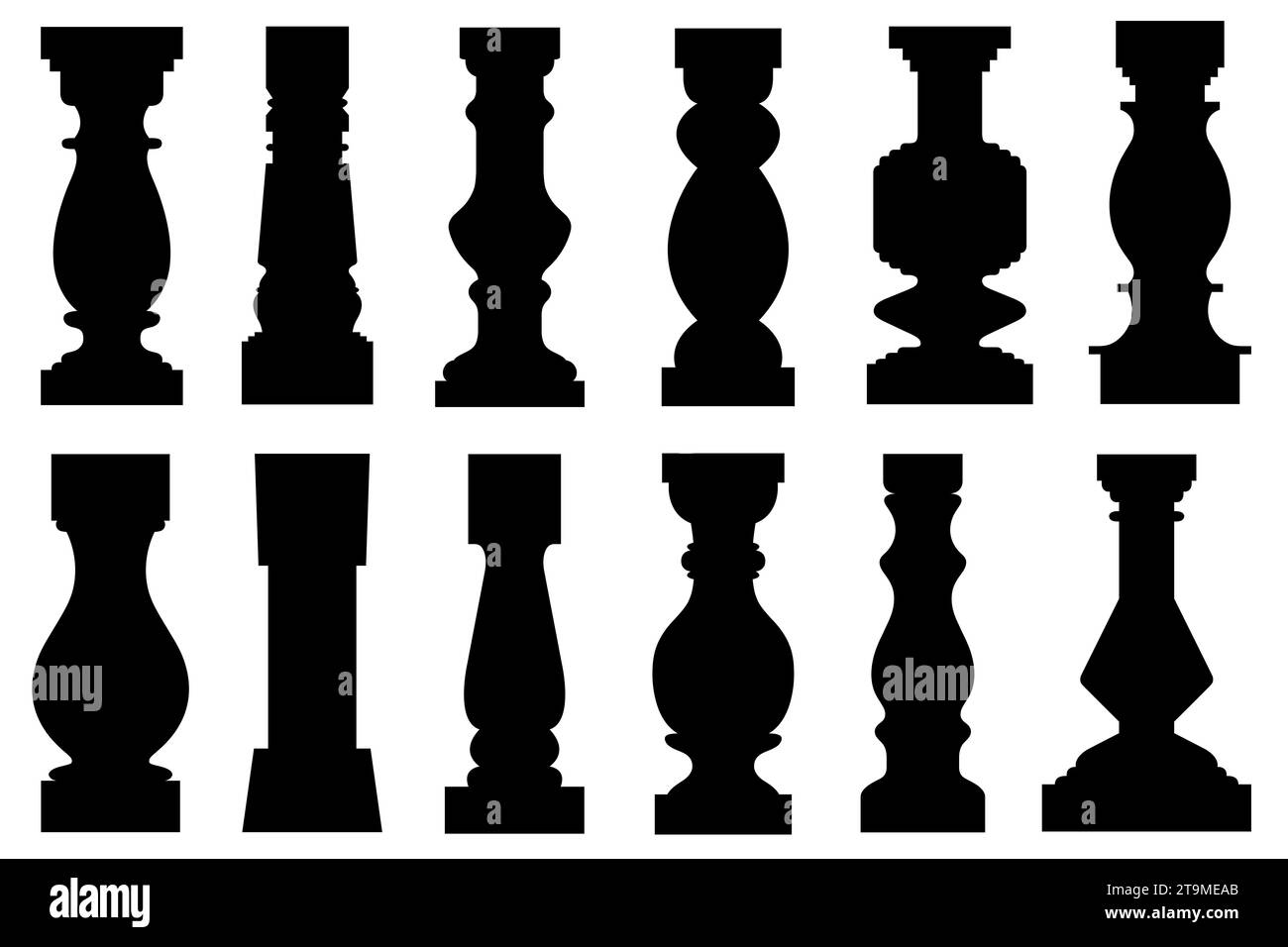 Collage of different balusters isolated on white Stock Photo