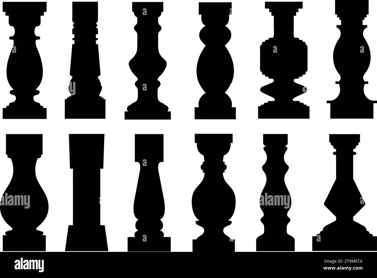 Collage of different balusters isolated on white Stock Vector