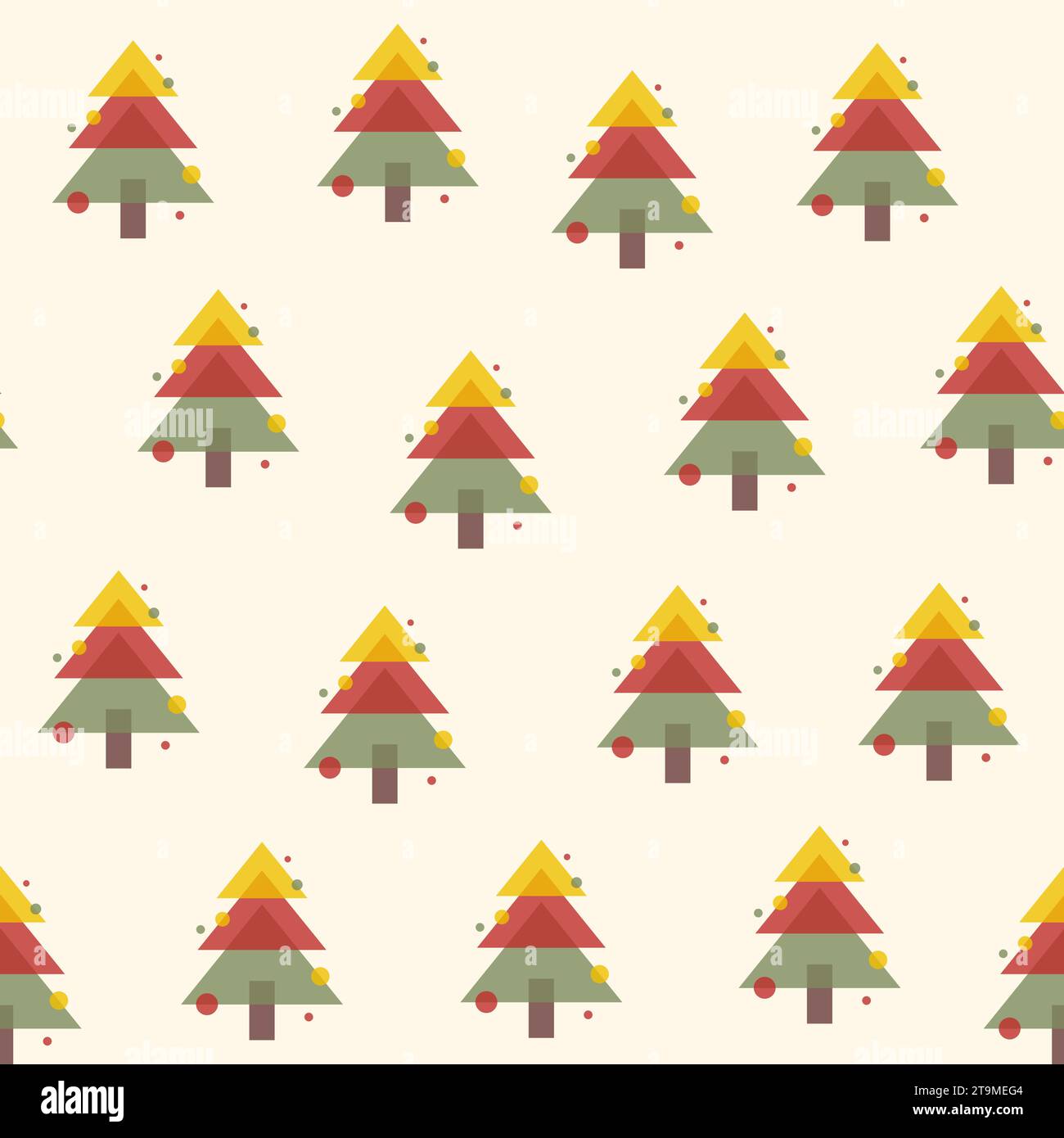 Seamless pattern with multicolored Christmas trees in risograph style. Flat vector illustration Stock Vector