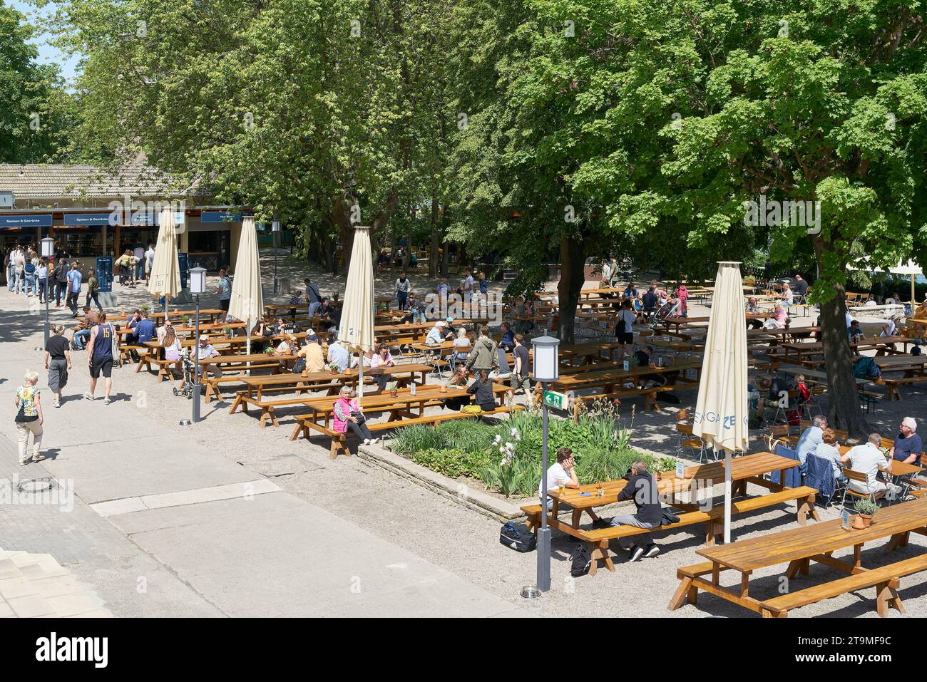 the historic Zenner beer garden on the banks of the Spree in Berlin's Treptow district, popular with tourists and locals alike Stock Photo