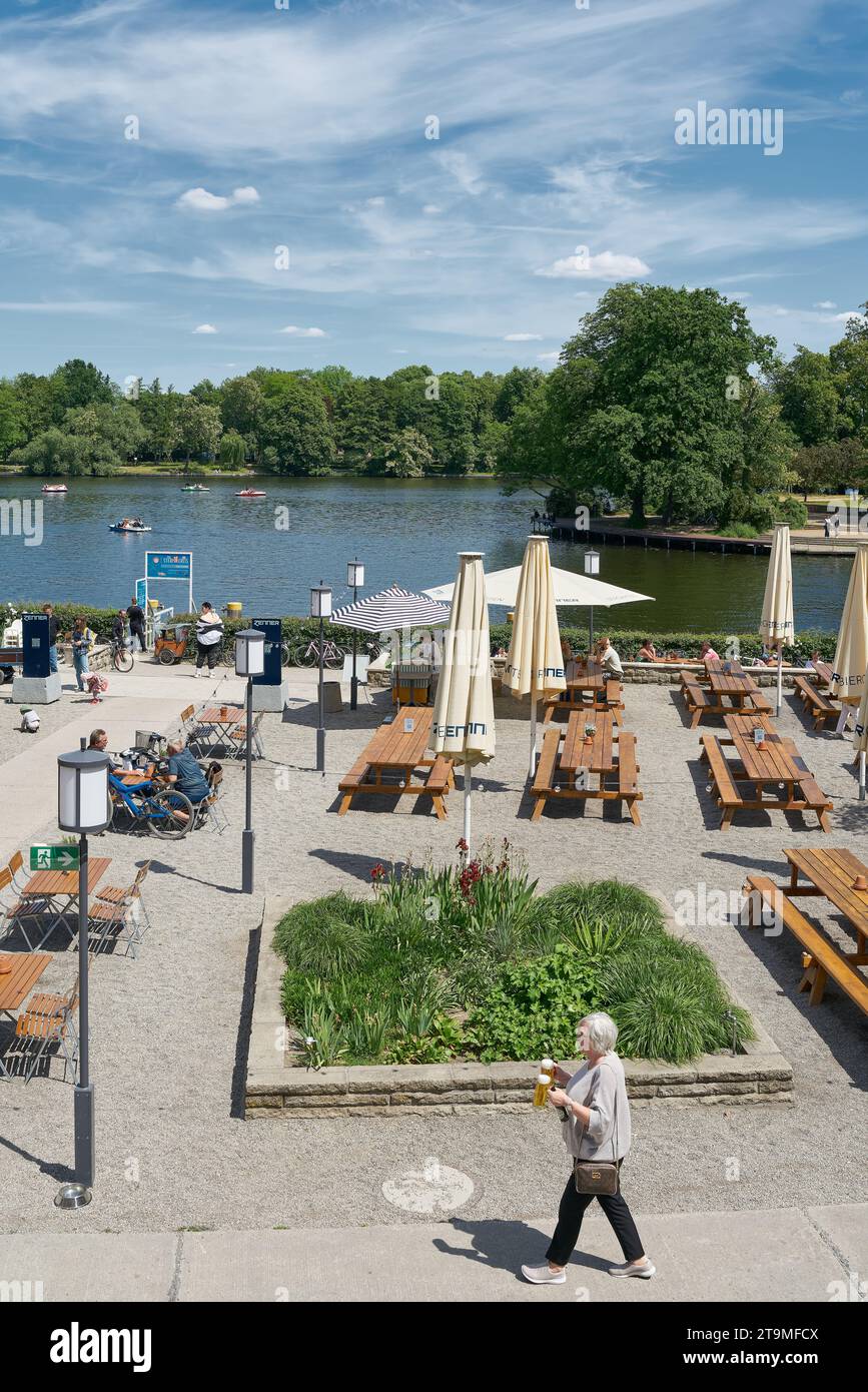 the historic Zenner beer garden on the banks of the Spree in Berlin's Treptow district, popular with tourists and locals alike Stock Photo