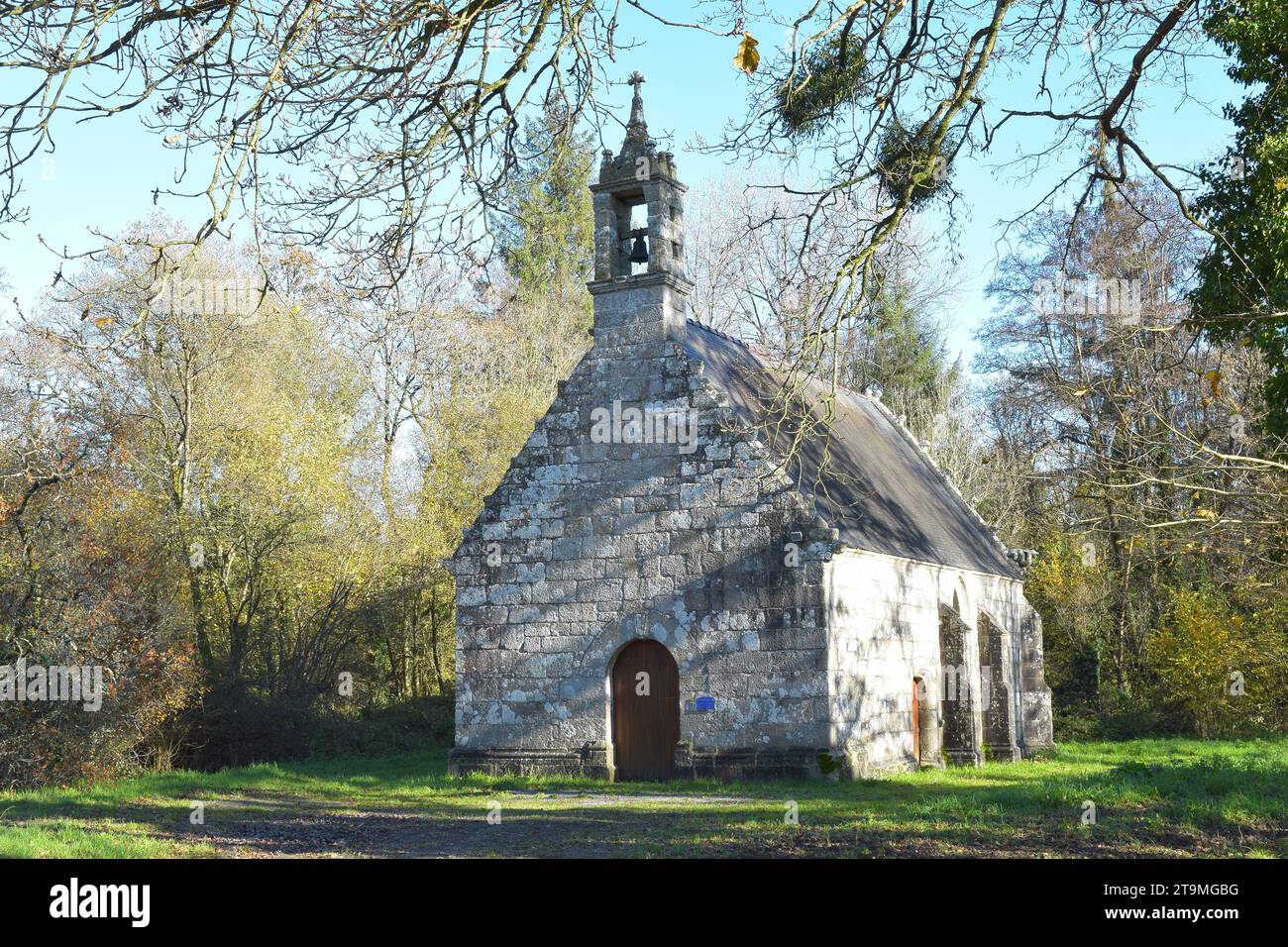 Chapelle Notre-Dame De Penity, Moulin, Mill, 16th Century Chapel,  Carnoet, Cotes-d'Armor, Brittany, Bretagne, France Stock Photo