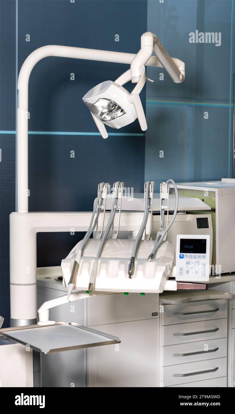 Medical dental care concept. Modern medical dental equipment in the dentist's office close-up. Stock Photo