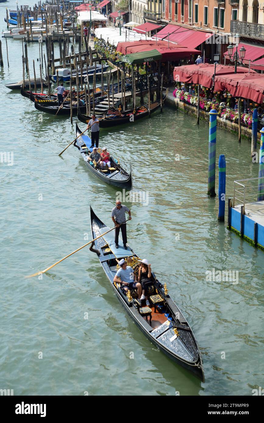 Gondolas on the Grand Canal viewed from the Rialto Bridge, Venice, Italy Stock Photo