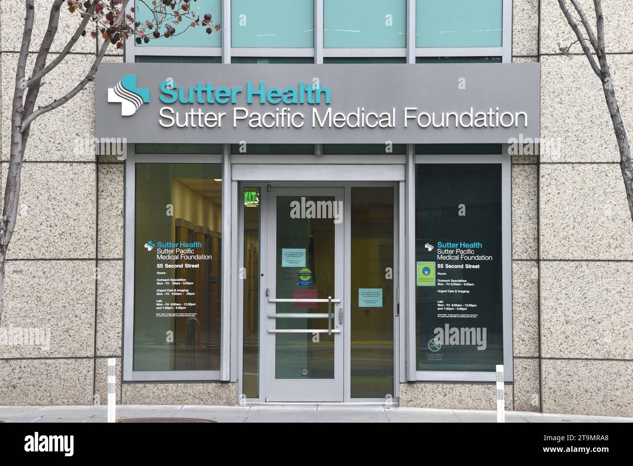 San Francisco, CA - March 11, 2023: Entrance to Sutter Health Clinic on 2nd St in San Francisco. Sutter Health is a not-for-profit integrated health d Stock Photo