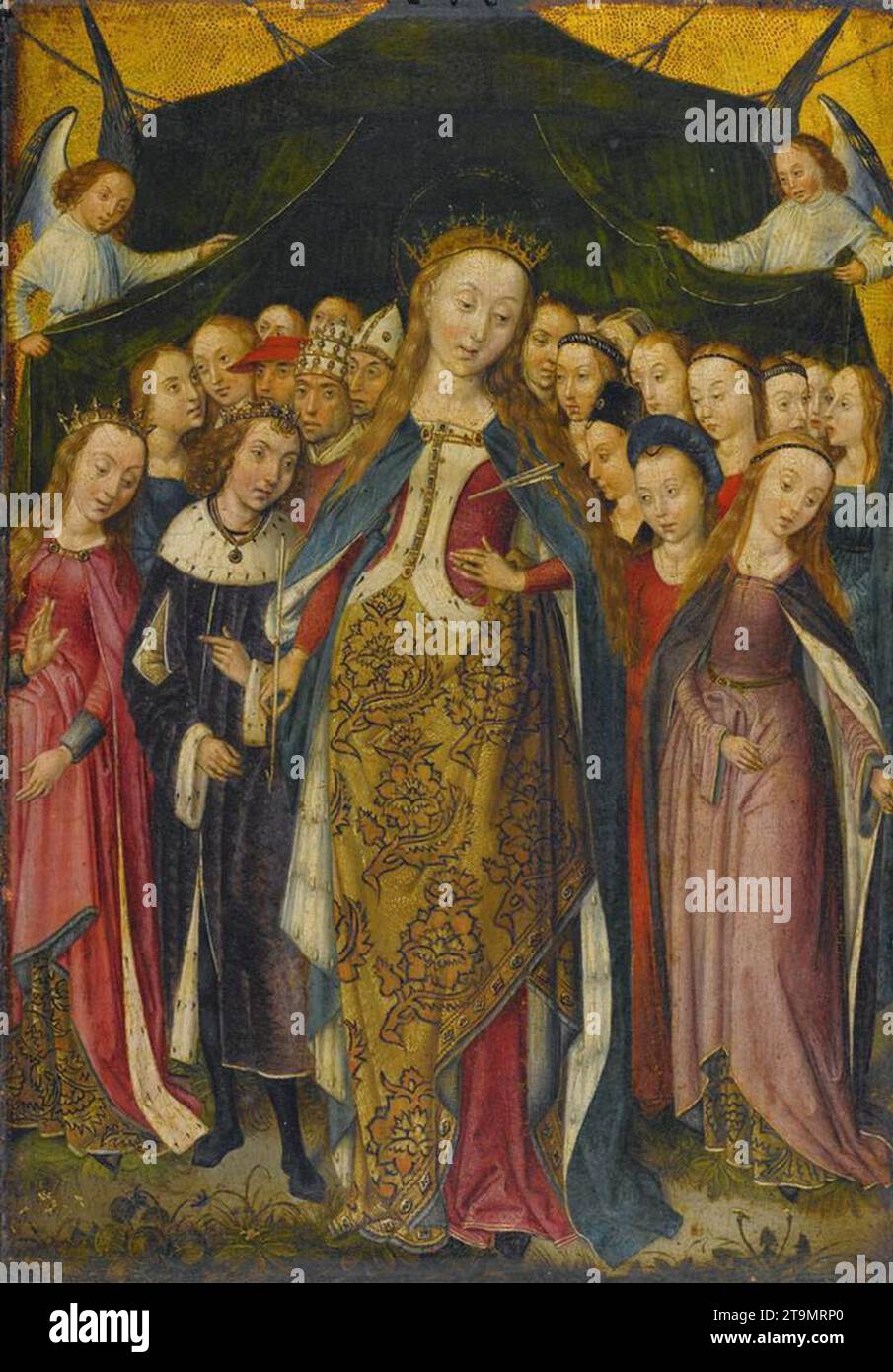 St Ursula Protecting the Eleven Thousand Virgins with Her Cloak 1470-1500 by Master Of The Legend Of Saint Barbara Stock Photo