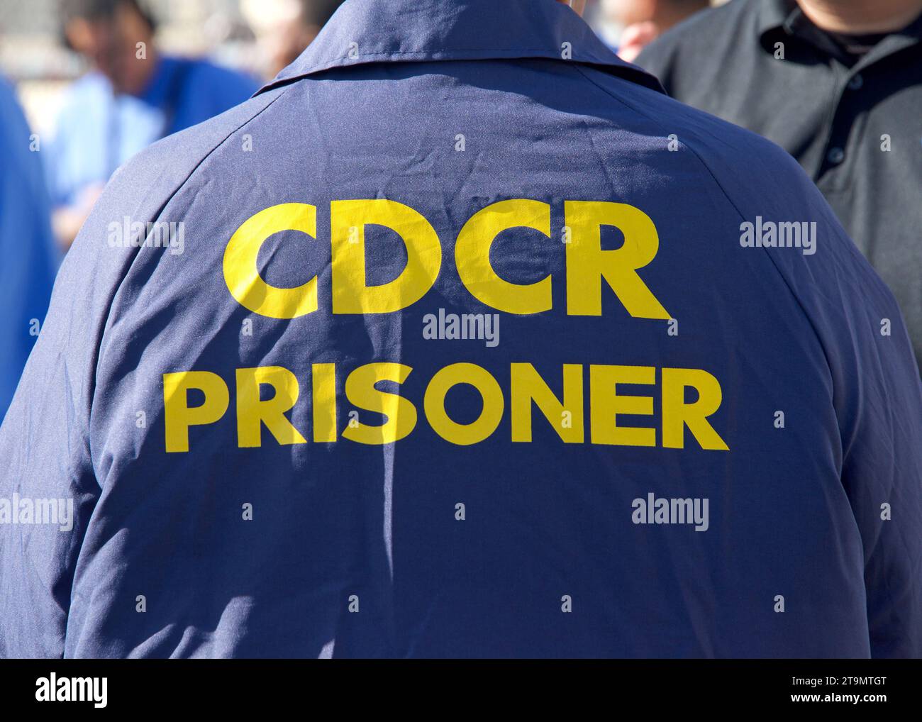 San Quentin, CA - March 17, 2023: CDCR PRISONER logo on the back of an inmates jacket at San Quentin State Prison. Stock Photo