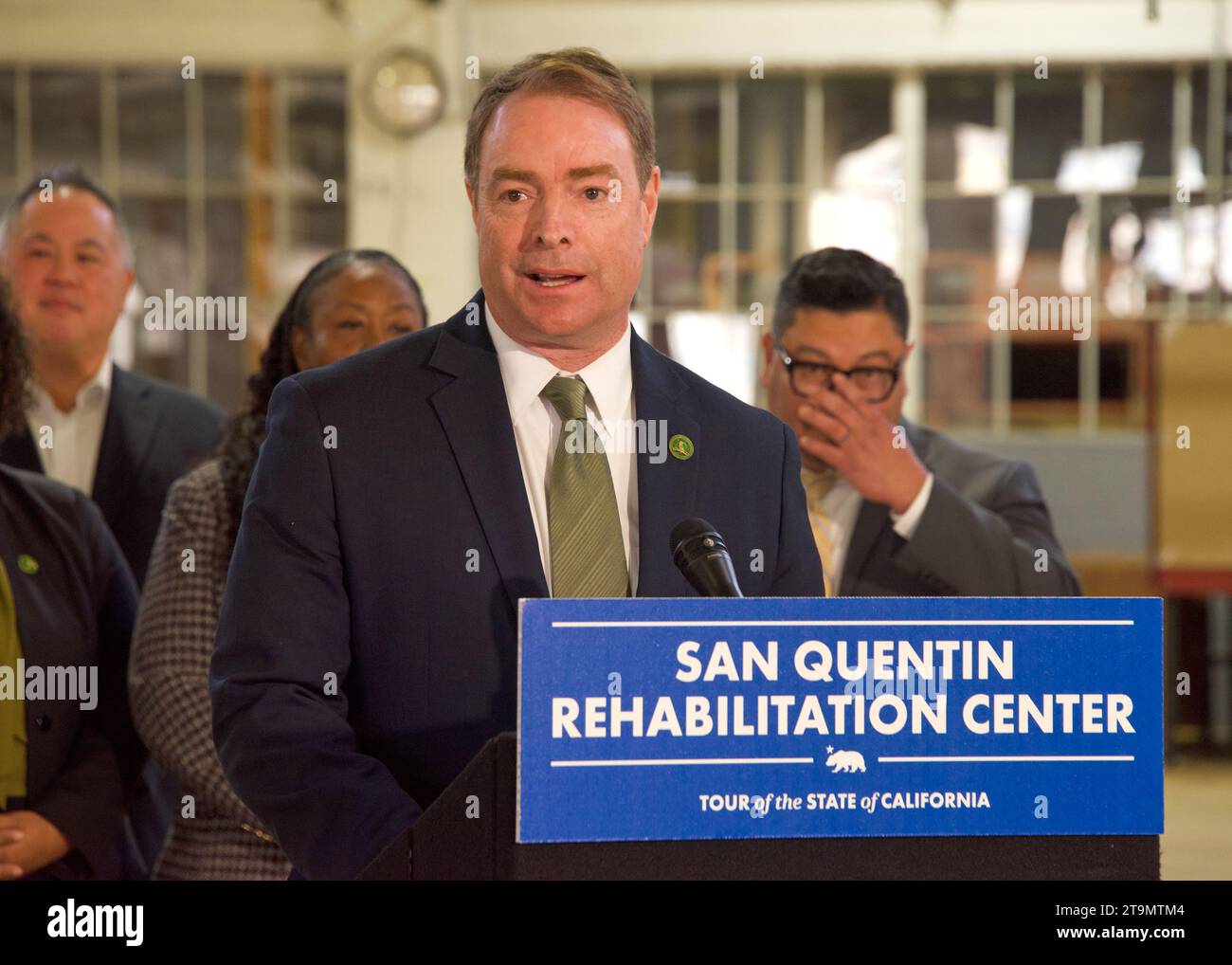 San Quentin, CA - March 17, 2023: Assemblymember Damon Connolly, speaking at a press conf at San Quentin State Prison with Governor Newsom. Stock Photo