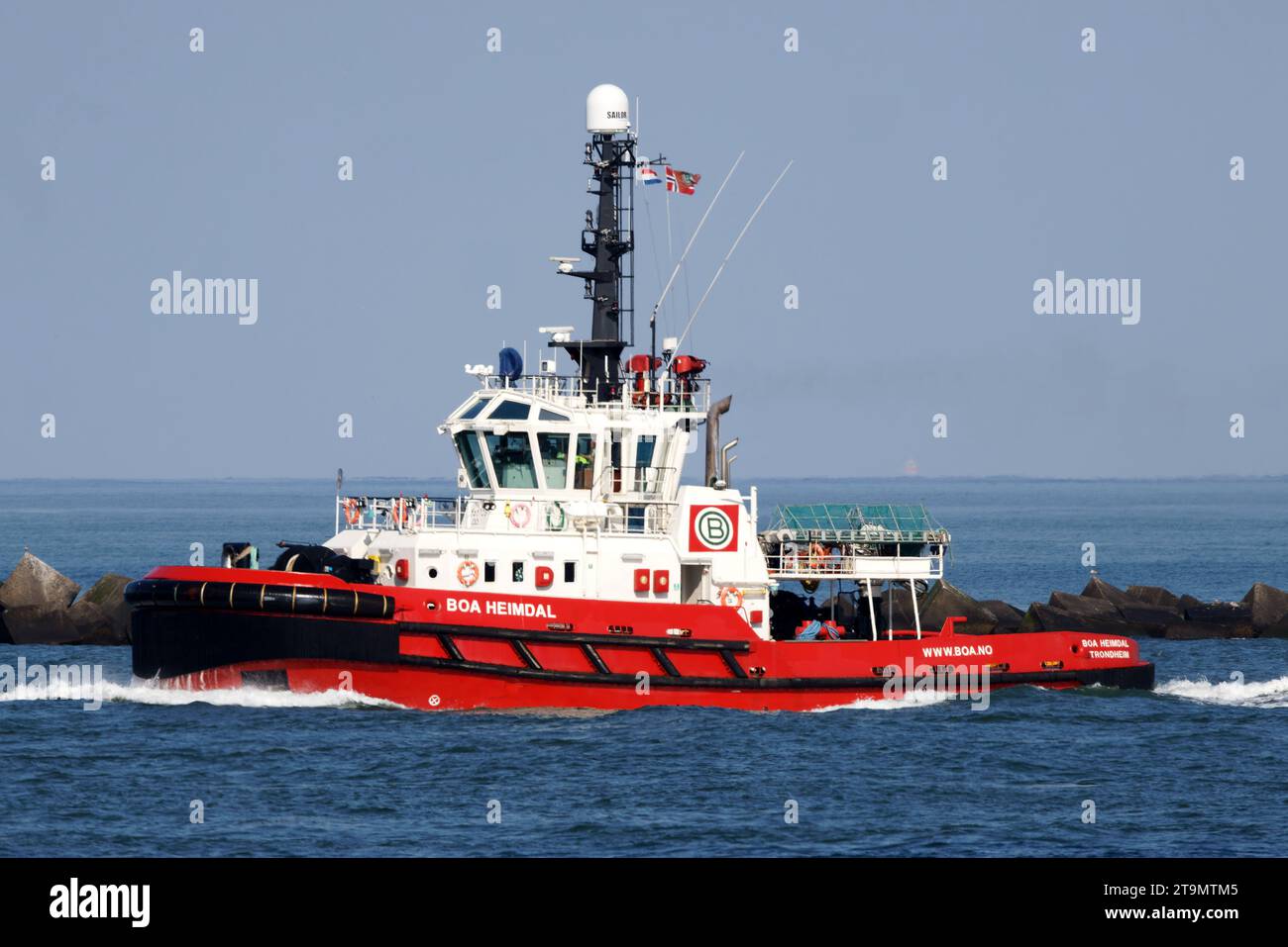 The offshore tug Boa Heimdal leaves the port of Rotterdam on September 14, 2023. Stock Photo