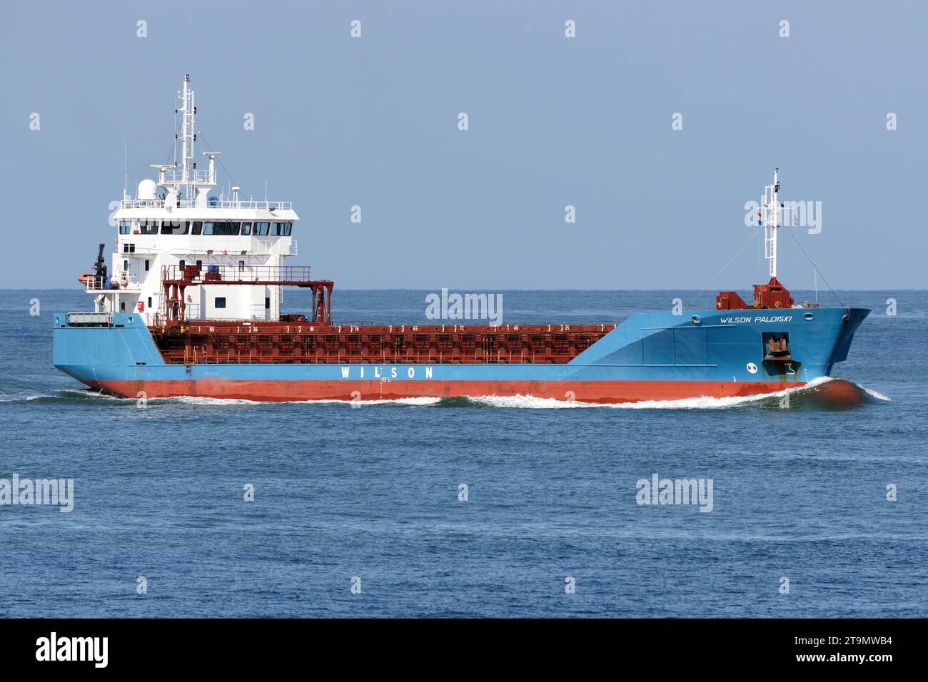 The general cargo ship Wilson Paldiski arrives in the port of Rotterdam on September 14, 2023. Stock Photo