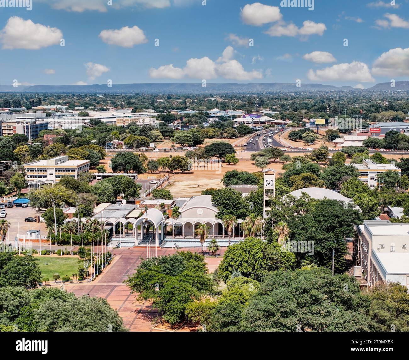 Gaborone, Botswana, 24.11.2023, aerial view of parliament of Botswana ,the skyline of Gaborone, Stock Photo