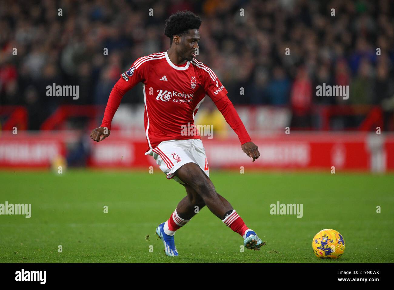 Ola Aina of Nottingham Forest in action during the Premier League match between Nottingham Forest and Brighton and Hove Albion at the City Ground, Nottingham on Saturday 25th November 2023. (Photo: Jon Hobley | MI News) Credit: MI News & Sport /Alamy Live News Stock Photo