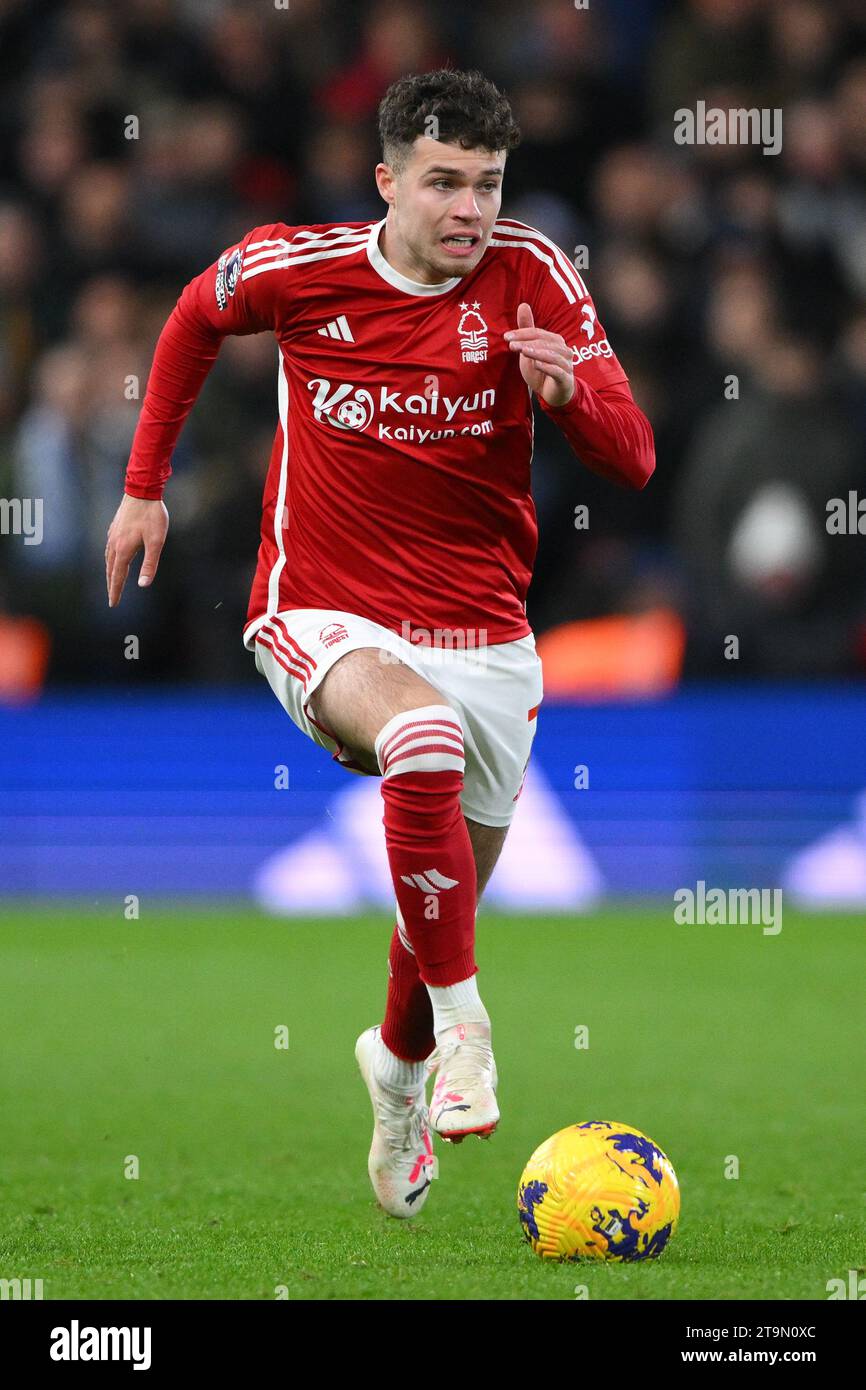 Neco Williams of Nottingham Forest in action during the Premier League match between Nottingham Forest and Brighton and Hove Albion at the City Ground, Nottingham on Saturday 25th November 2023. (Photo: Jon Hobley | MI News) Credit: MI News & Sport /Alamy Live News Stock Photo