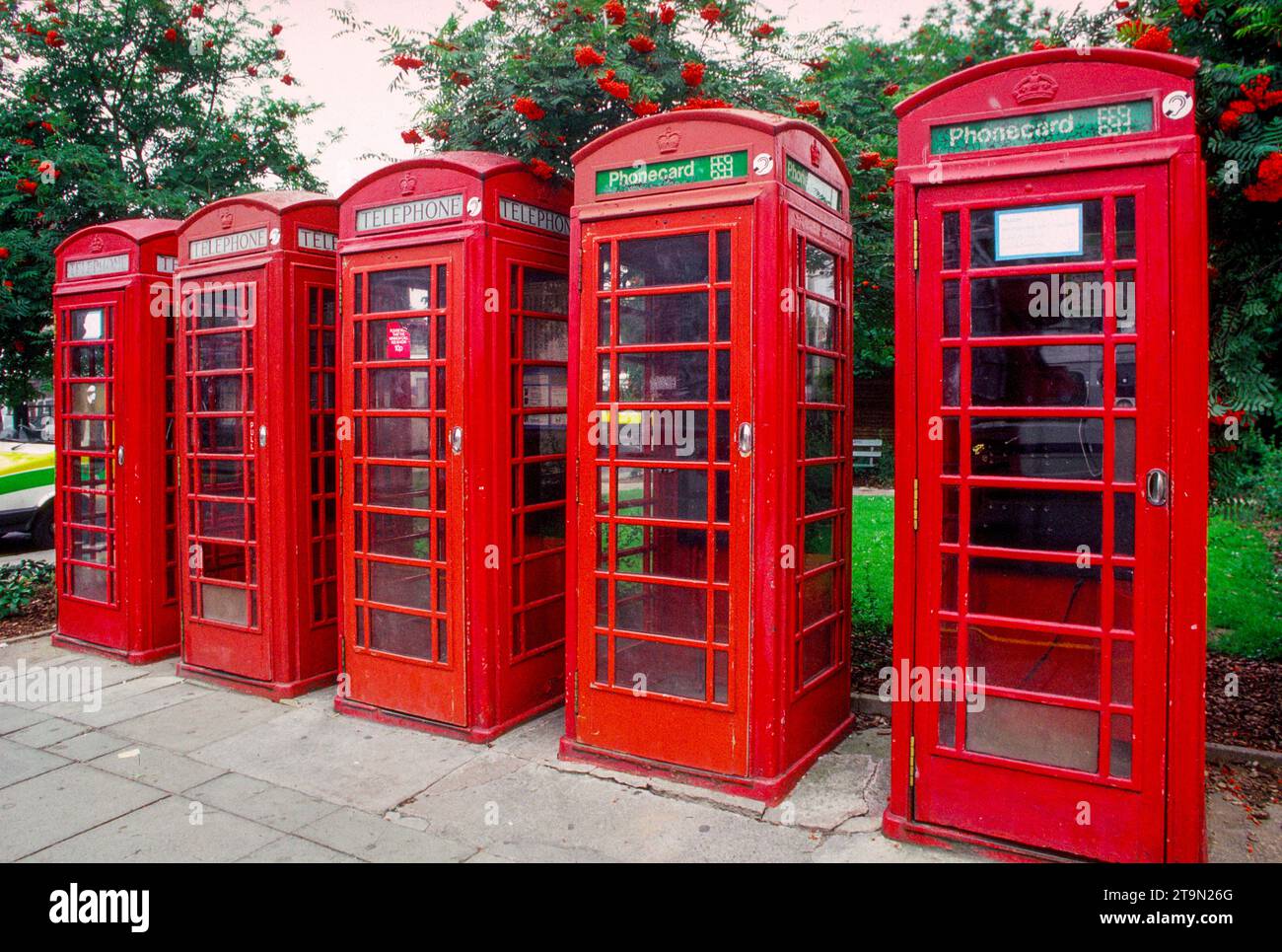 Red Telephone Boxes. London, England. Stock Photo