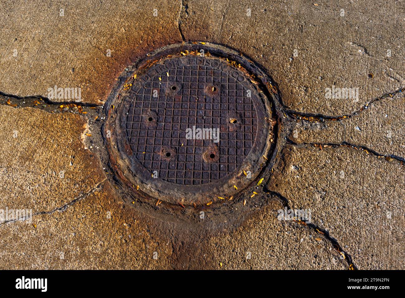 Manhole Cover in Detroit, United States. The Detoit Edison Co Stock Photo