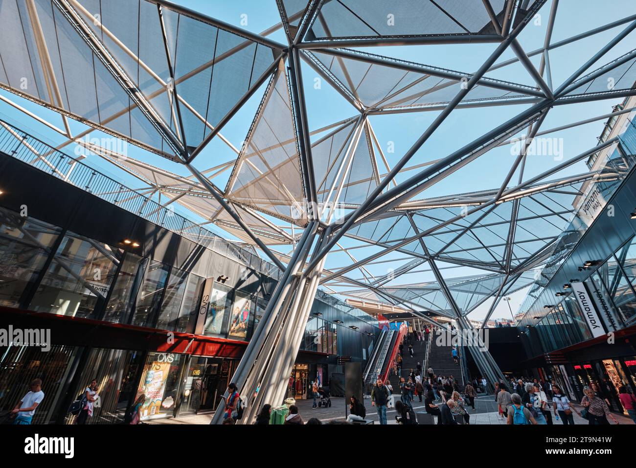 Naples, Italy - November 8 2023: Napoli Central railway station, with its pyramid shaped canopy in Piazza Garibaldi designed by Dominique Perrault Stock Photo