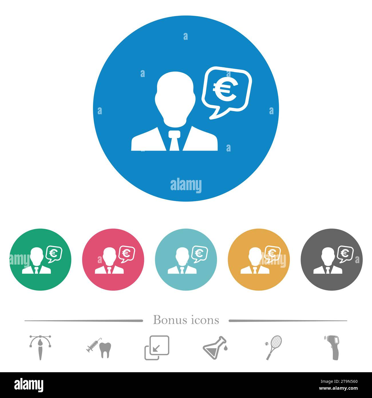 European Euro financial advisor flat white icons on round color ...