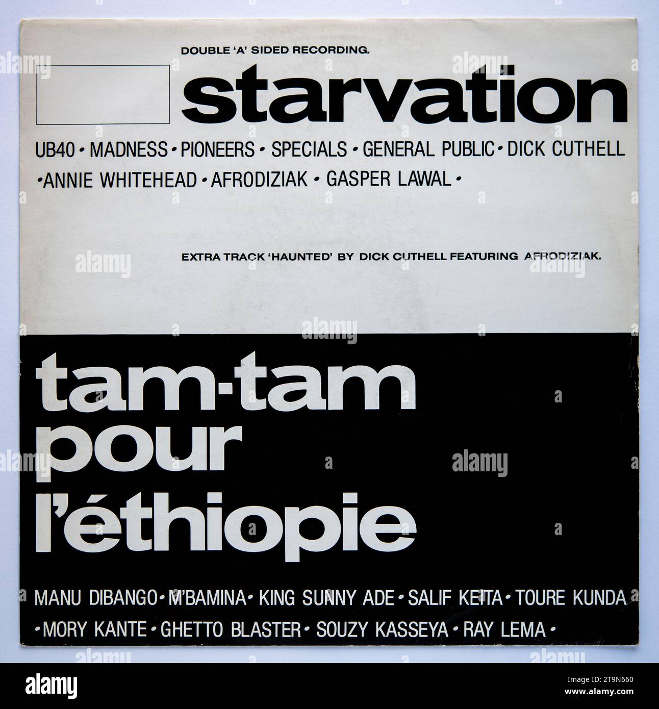 Picture cover of the 12 inch version of the Starvation/Tam Tam Pour L'Ethiopie double A-sided charity single, which was released in 1985 Stock Photo