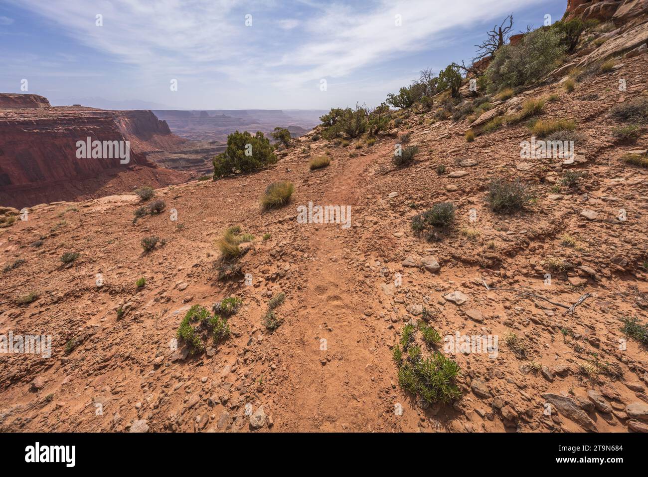 hiking the lathrop trail in canyonlands national park in utah, usa