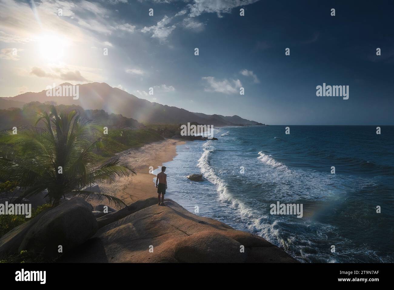 Sunset in Tayrona, achieving the incredible landscapes that the park has Stock Photo
