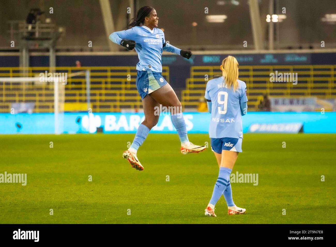 Manchester on Saturday 25th November 2023.Goal 3-0 Khadija Shaw #21 of Manchester City sag during the Barclays FA Women's Super League match between Manchester City and Tottenham Hotspur at the Joie Stadium, Manchester on Saturday 25th November 2023. (Photo: Mike Morese | MI News) Credit: MI News & Sport /Alamy Live News Stock Photo