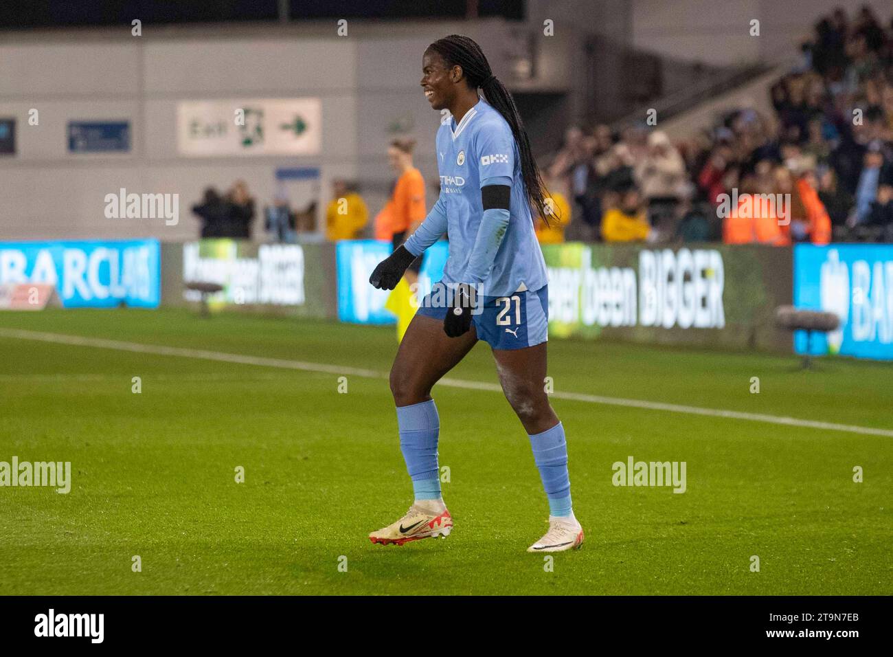 Manchester on Saturday 25th November 2023.Khadija Shaw #21 of Manchester City celebrates her goal during the Barclays FA Women's Super League match between Manchester City and Tottenham Hotspur at the Joie Stadium, Manchester on Saturday 25th November 2023. (Photo: Mike Morese | MI News) Credit: MI News & Sport /Alamy Live News Stock Photo