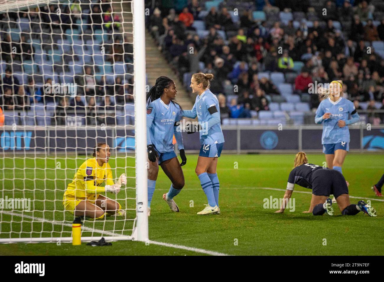 Manchester on Saturday 25th November 2023.Goal 1-0 Khadija Shaw #21 of Manchester City scores a goal during the Barclays FA Women's Super League match between Manchester City and Tottenham Hotspur at the Joie Stadium, Manchester on Saturday 25th November 2023. (Photo: Mike Morese | MI News) Credit: MI News & Sport /Alamy Live News Stock Photo