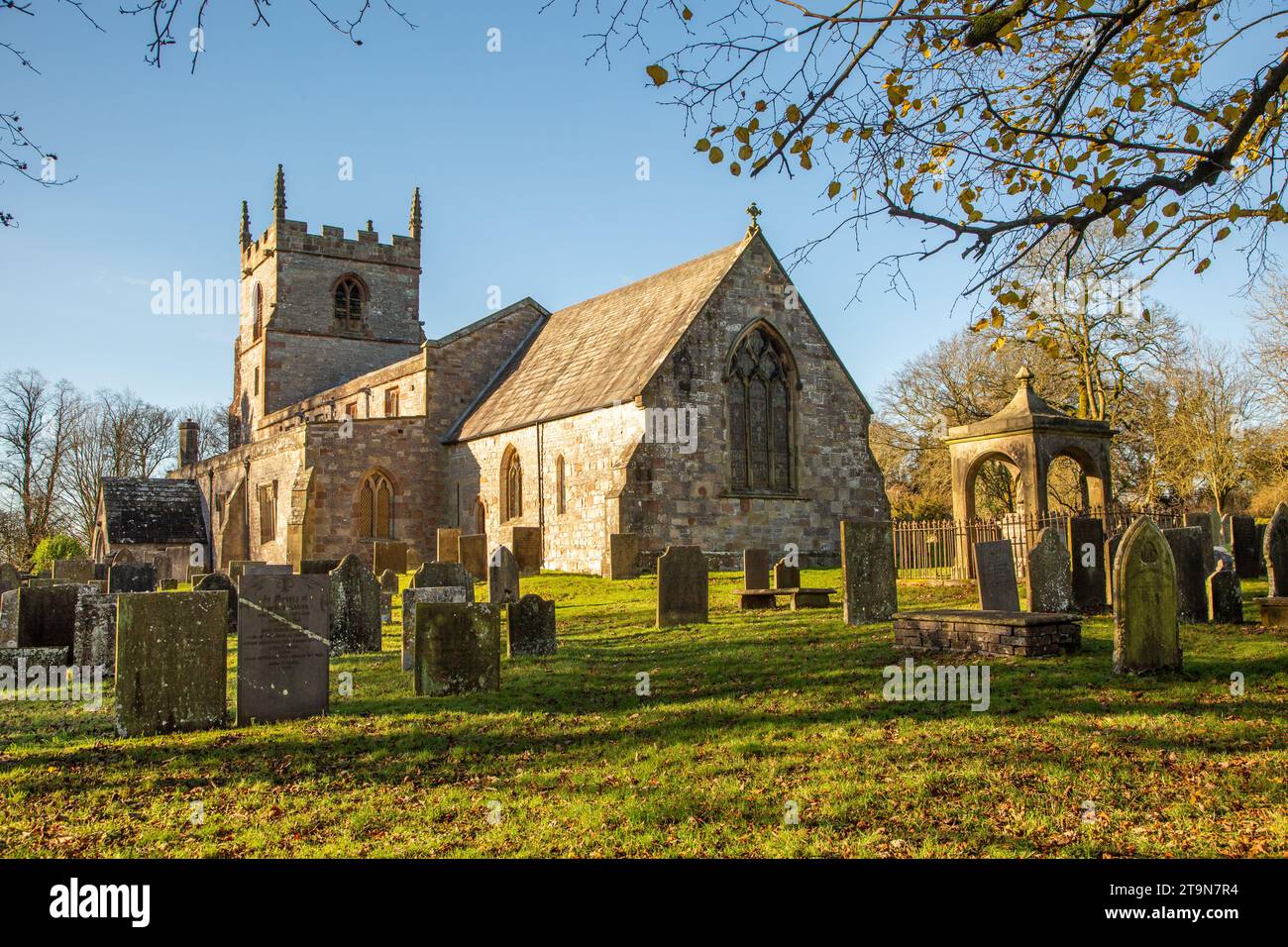 The parish church of St Peter in the Staffordshire Moorlands Peak District village of Alstonefield Stock Photo