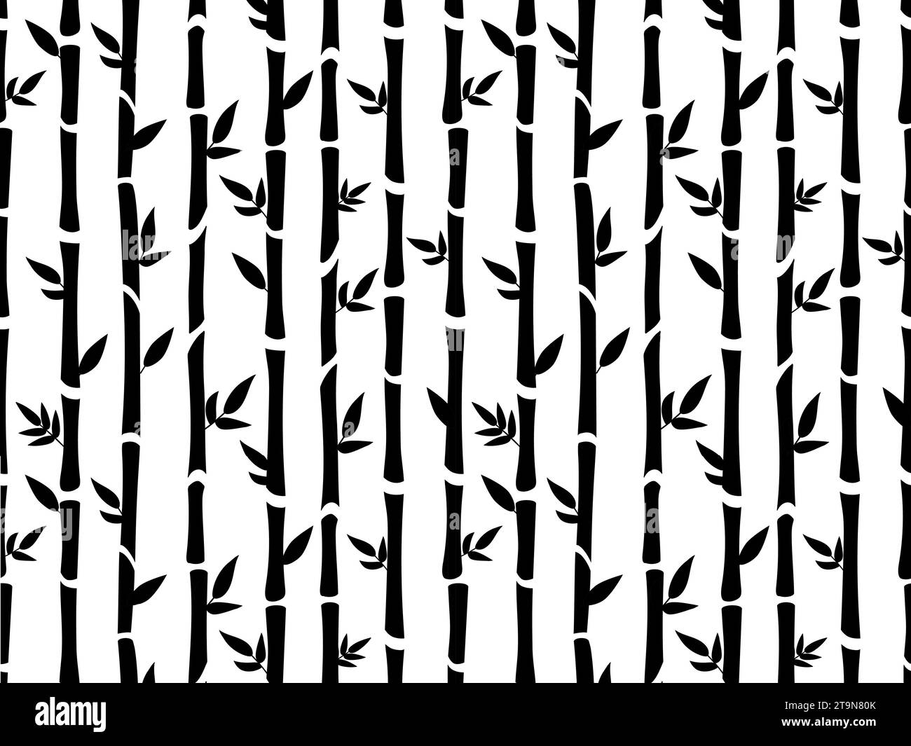 Bamboo forest texture, black sticks with leaves seamless pattern