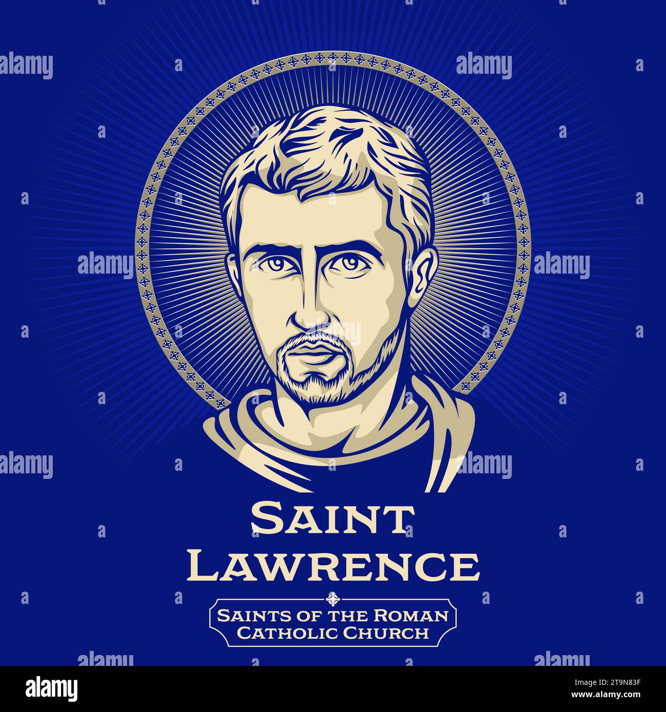 Catholic Saints. Saint Lawrence (225-258) was one of the seven deacons of the city of Rome under Pope Sixtus II who were martyred in the persecution Stock Vector