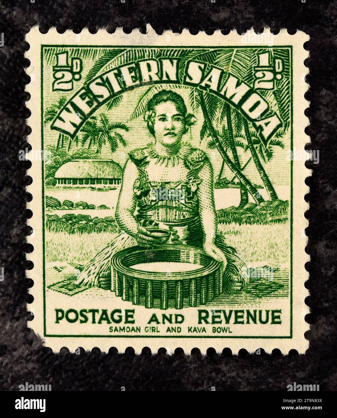 Samon Girl And Kava Bowl – Western Samoa Postage Stamp Stock Photo