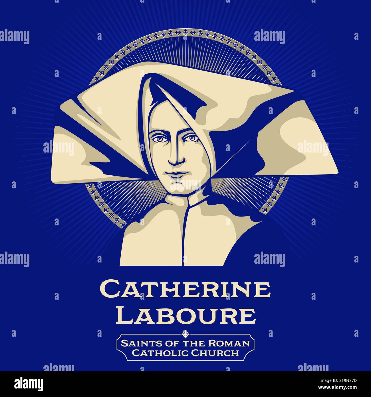 Catholic Saints. Catherine Laboure (1806-1876) was a French member of the Daughters of Charity of Saint Vincent de Paul and a Marian visionary. Stock Vector