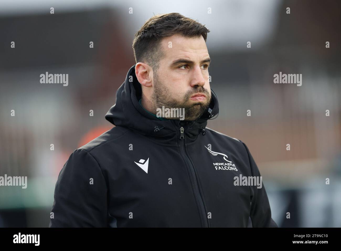 Newcastle, UK. 20th Oct, 2023. Scott Baldwin, Falcons coach looks on during the Gallagher Premiership match between Newcastle Falcons and Exeter Chiefs at Kingston Park, Newcastle on Sunday 26th November 2023. (Photo: Chris Lishman | MI News) Credit: MI News & Sport /Alamy Live News Stock Photo