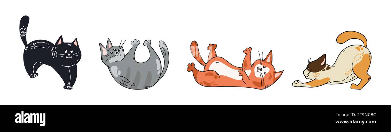 Set of cute funny cats. Hand drawn doodle pets. Vector illustrations ...