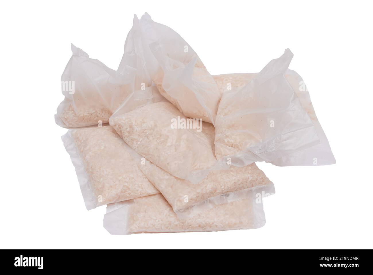 A Plastic Bags of White Long Grain Rice - Isolated on White Background ...