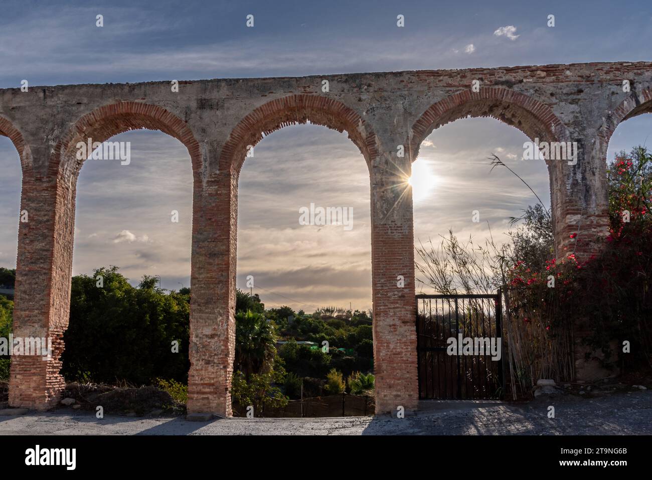 Tablazo or iron water aqueduct in the town of Nerja in a dilapidated state. Stock Photo