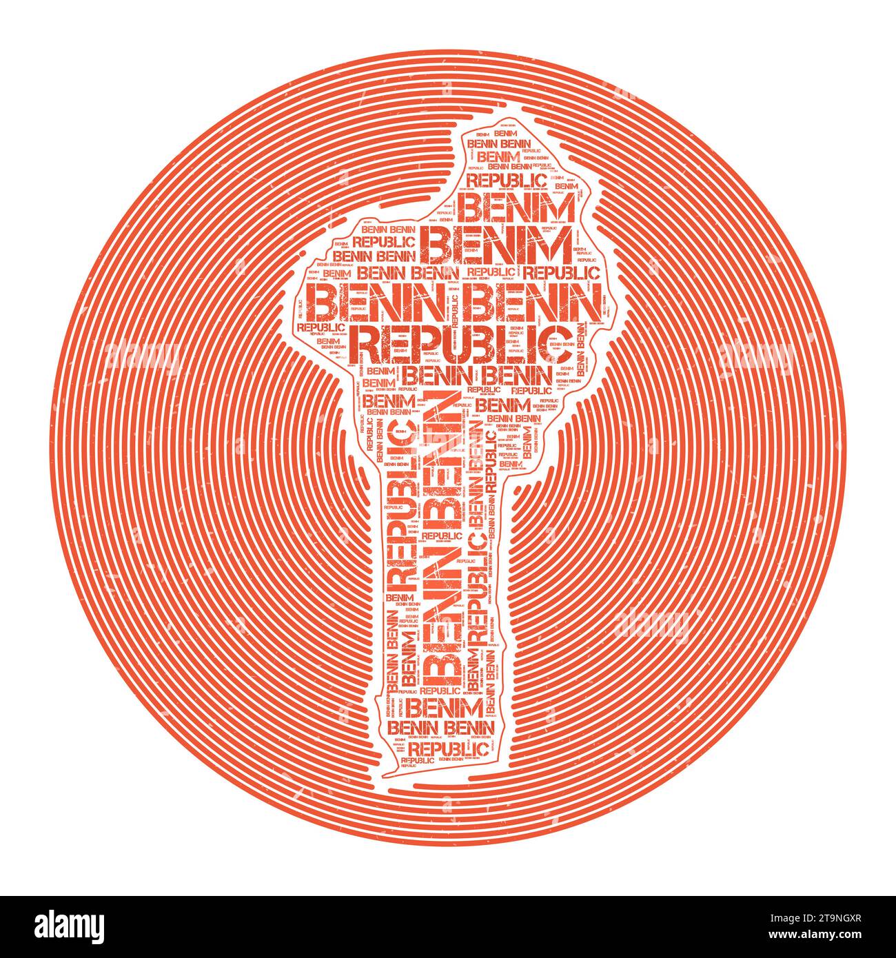 Benin vector image. Country round logo design. Benin poster in circular arcs and word cloud style. Amazing vector illustration. Stock Vector